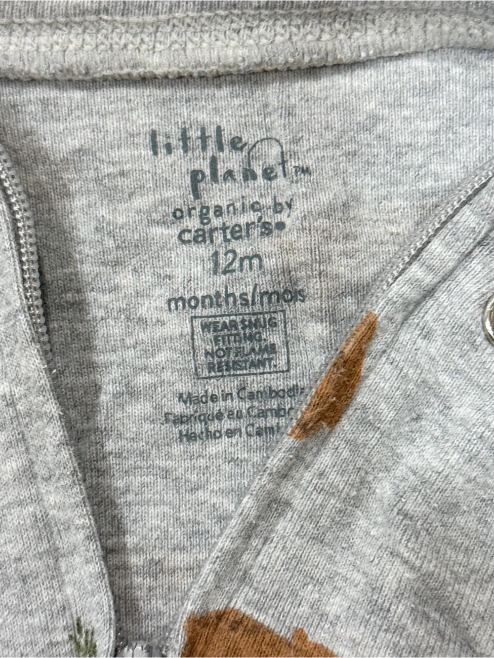 Grey Baby One-Piece Zipper Romper with Brown Bear Print